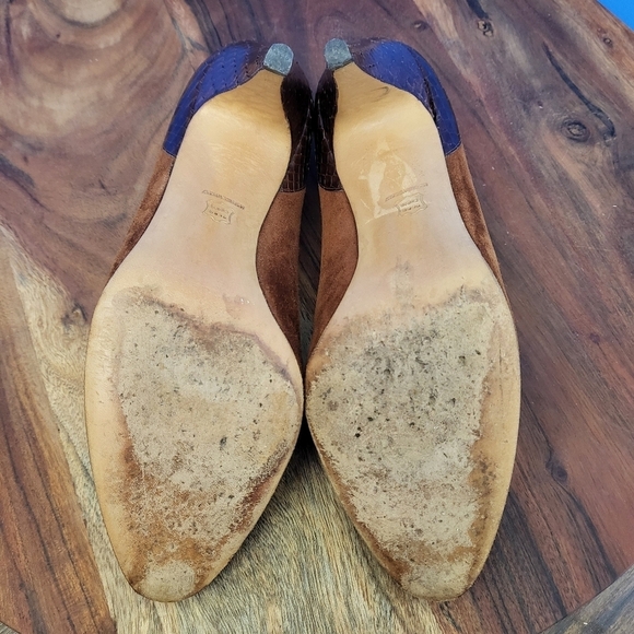 Salvatore Ferragamo Pumps Suede with Snake/Scale Heel Caramel/Brown Women's 8.5 - Picture 10 of 13